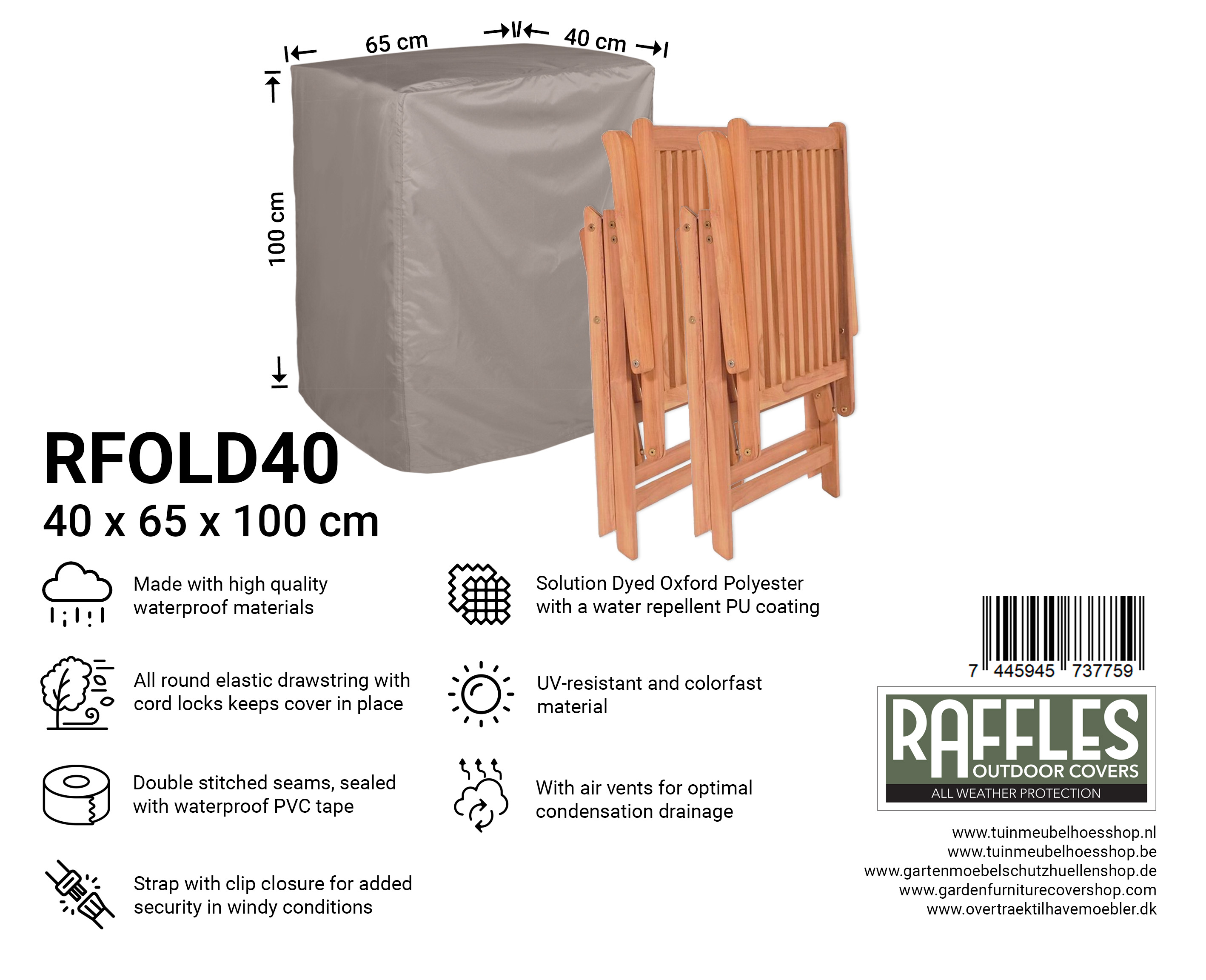 RFOLD40 hoes verstelbare stoel 40 x 65 H: 100 cm