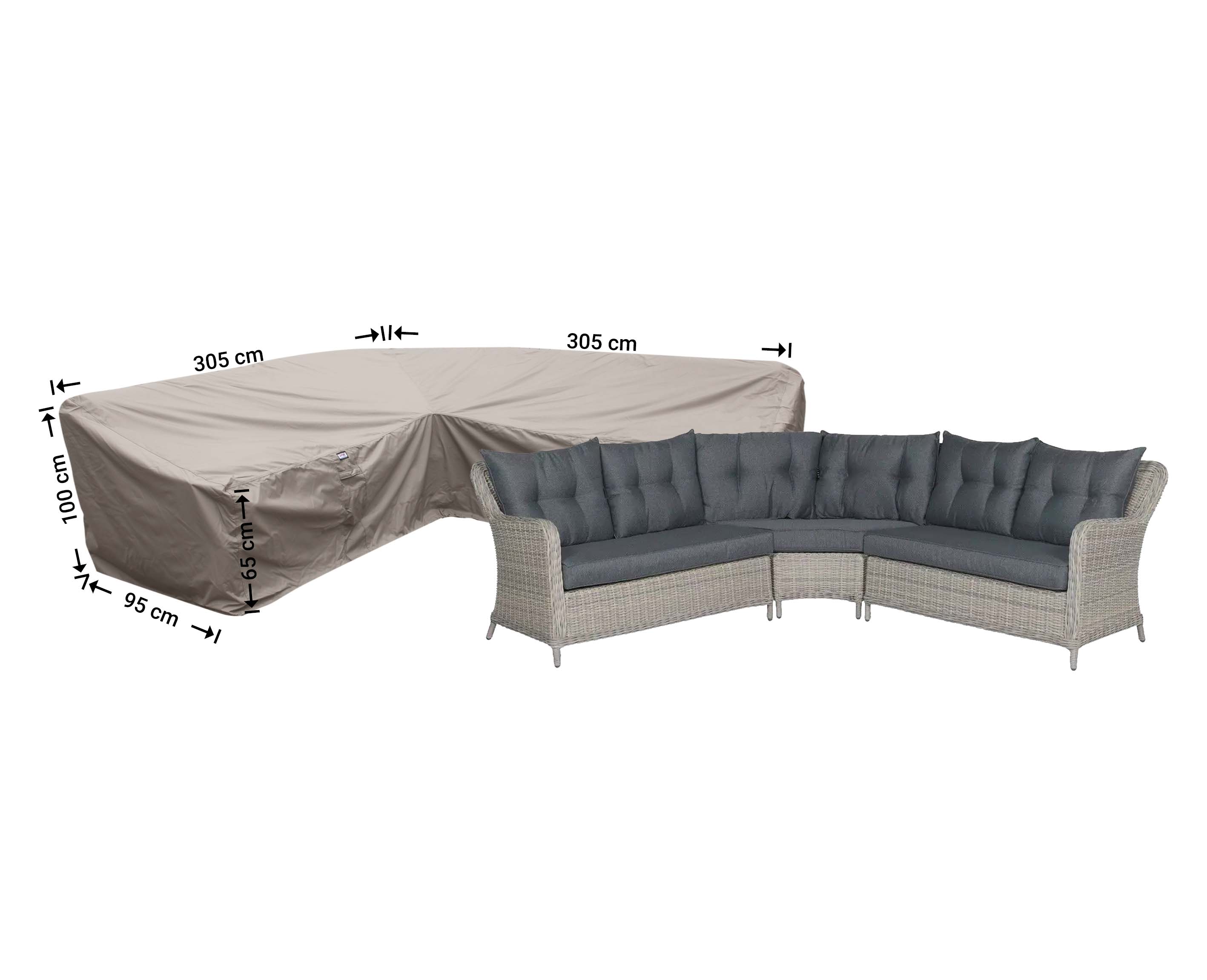 RDLHS305_bank-hoes Hoes hoekbank met hoge rugleuning 305 x 305 x 95, H: 100 / 65 cm