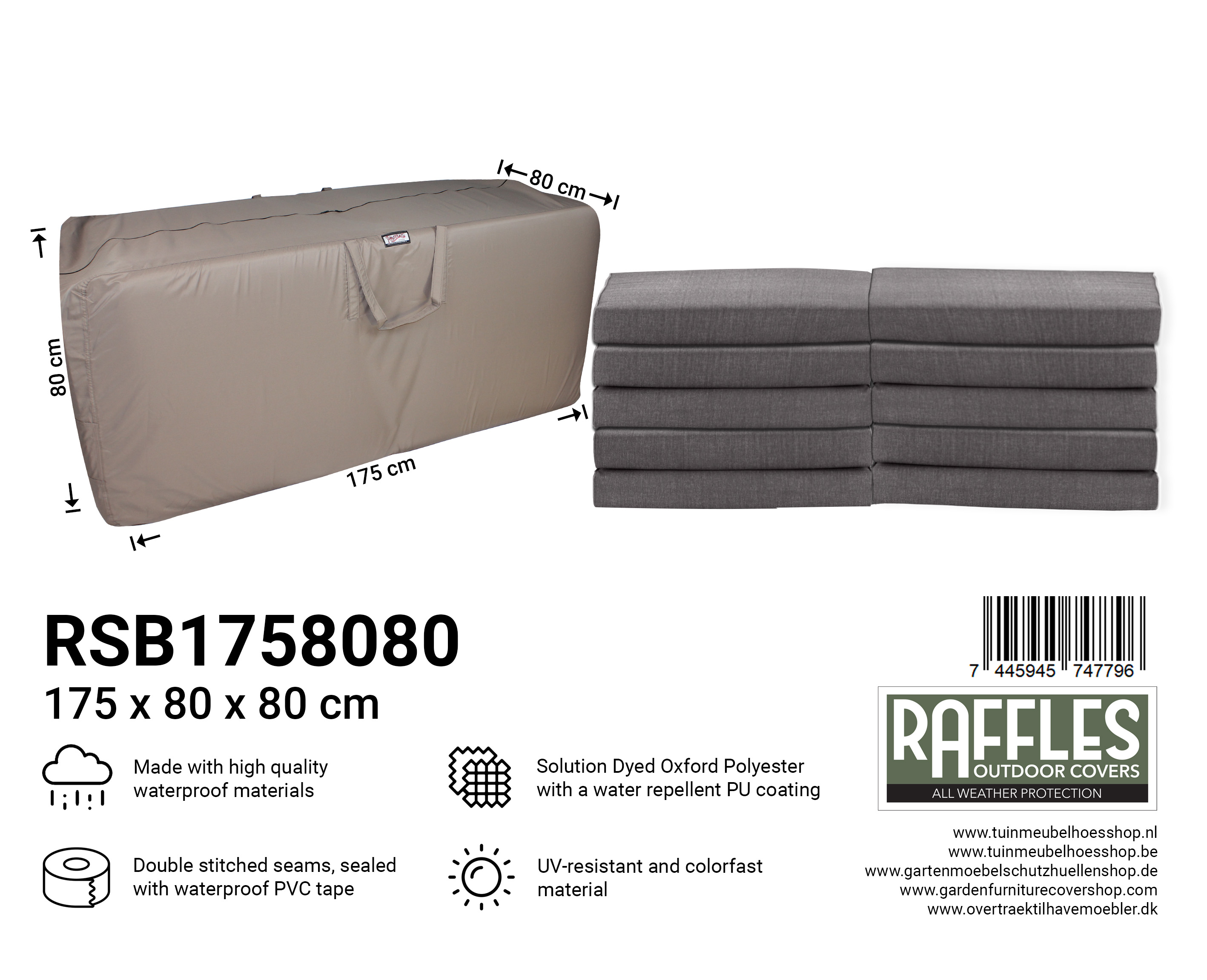 RSB1758080 opbergtas voor kussens 175 x 80 H: 80 cm