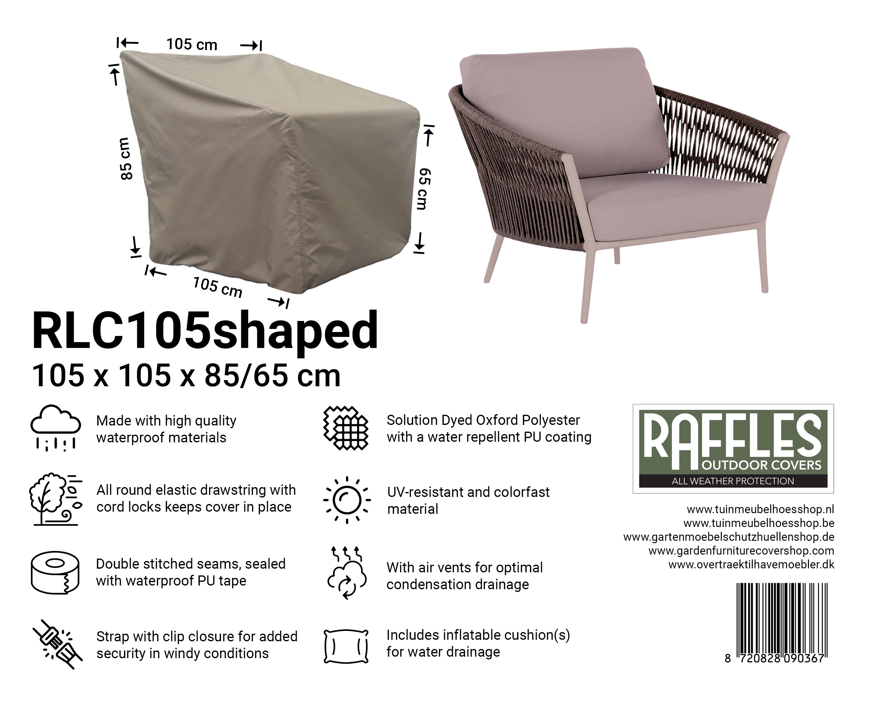 RLC105shaped_8720828090367 Afdekhoes lounge chair 105 x 105 H: 85 /65 cm