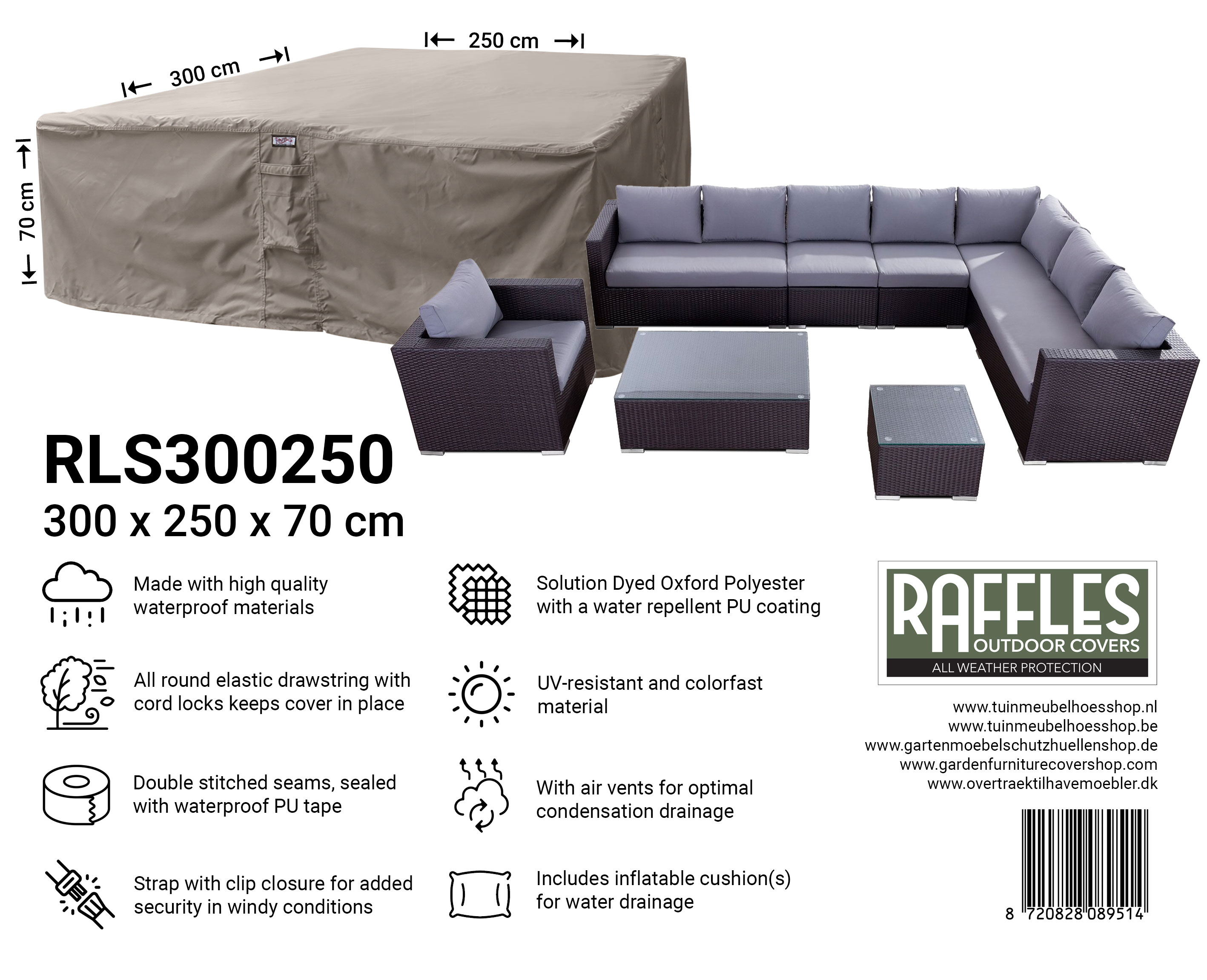 Beschermhoes voor Loungeset L vorm 300 cm Charcoal (300/90x300/90x70 cm Beschermhoes voor Loungeset L vorm 300 cm Charcoal (300/90x300/90x70 cm