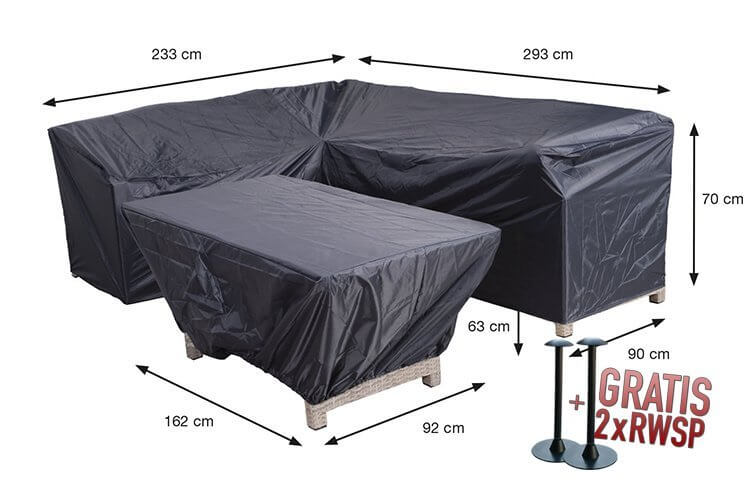70856-hoes-voor-hoek-plus-tafelsQyIUpVWdyYOg Tuinmeubelhoes voor een L-vormige loungeset met hocker, 293 x 233 H: 70 cm