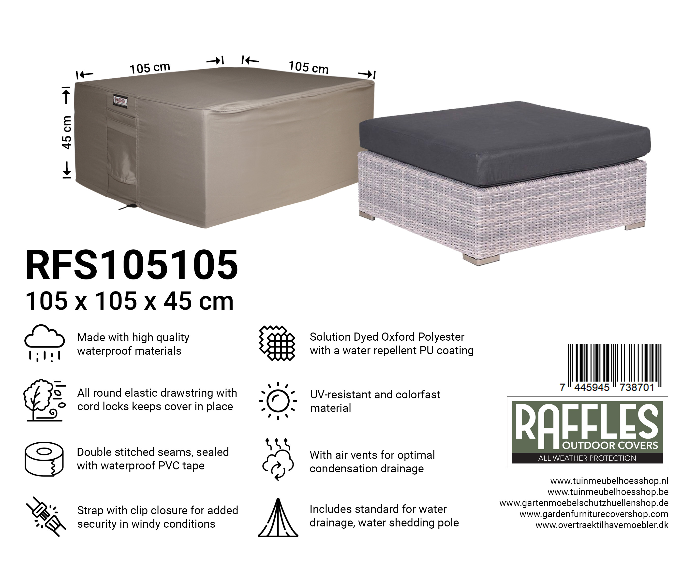 RFS105105_7445945738701 RFS105105 voetenbank hoes 105 x 105 H: 45 cm