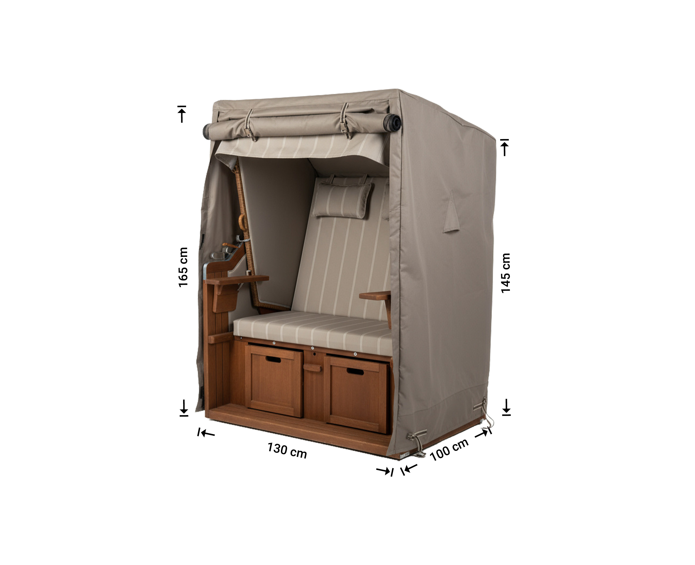 Strandkorf hoes 130 x 100 H: 165 / 145 cm 