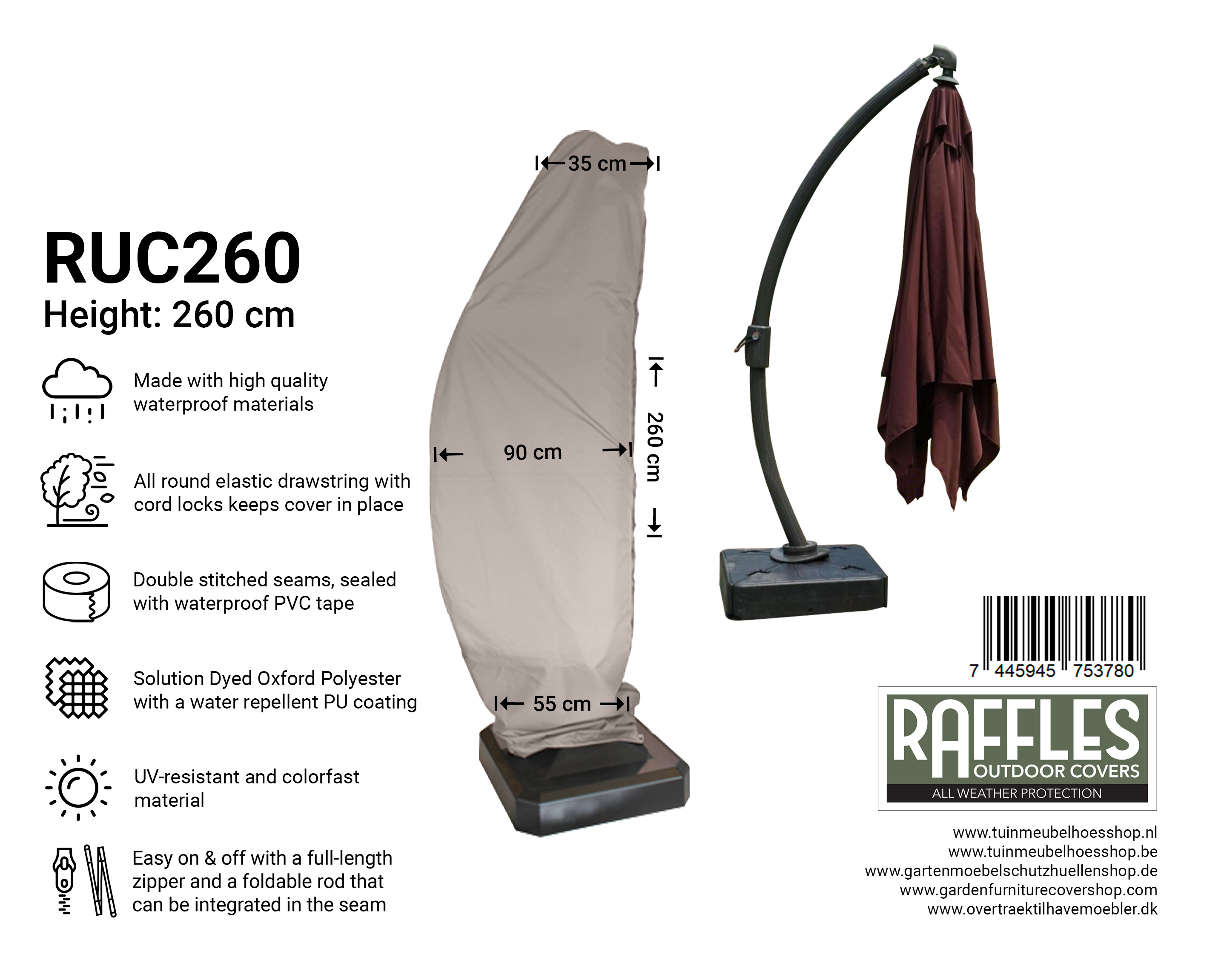 RUC260_7445945753780 RUC260 afdekhoes zweefparasol H: 260 cm