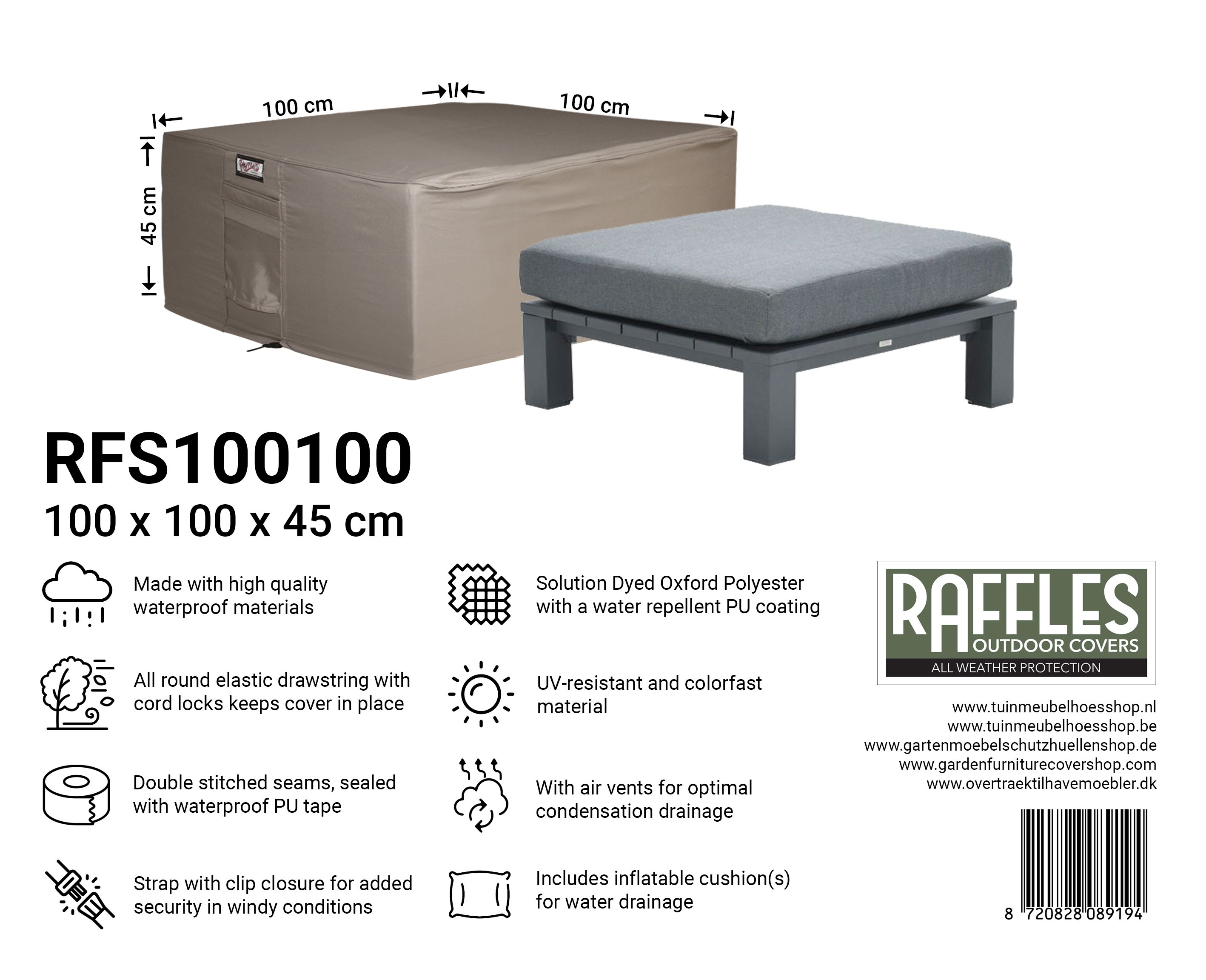 RFS100100 hoes voor hocker/bijzettafel 100 x 100 H: 45 cm
