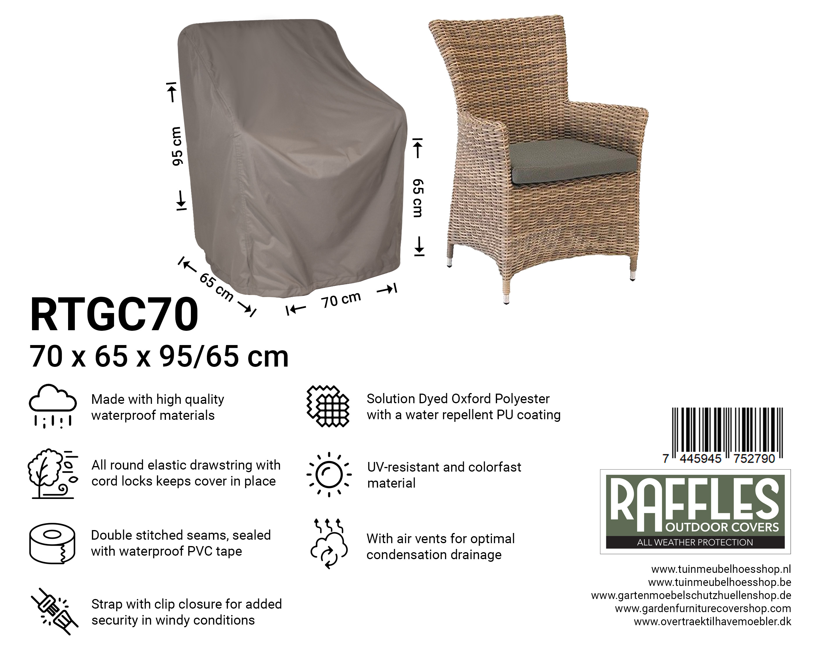 RTGC70_7445945752790 RTGC70 hoes tuinstoel 70 x 65 H: 95/65 cm