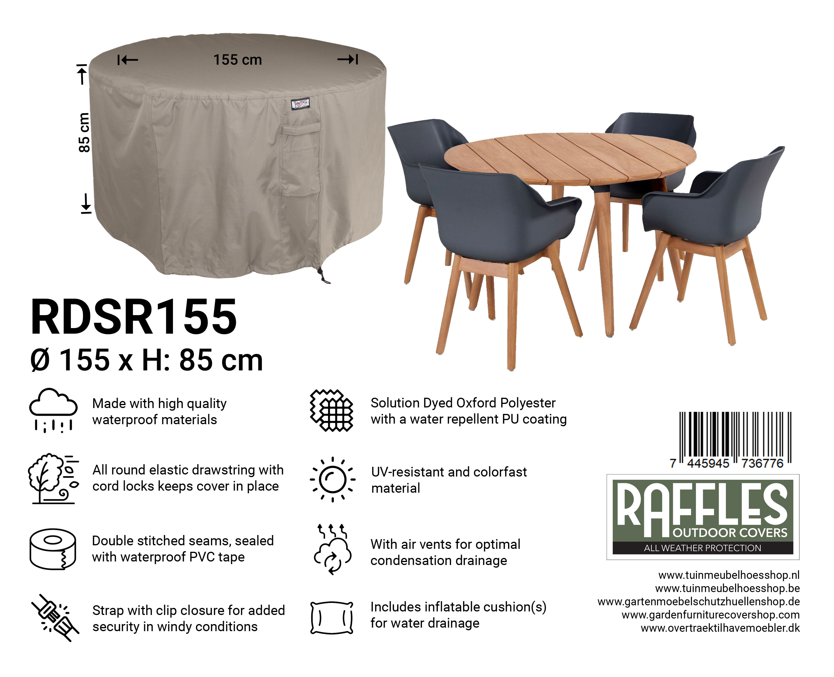 RDSR155 hoes ronde tuinset Ø155 H: 85 cm