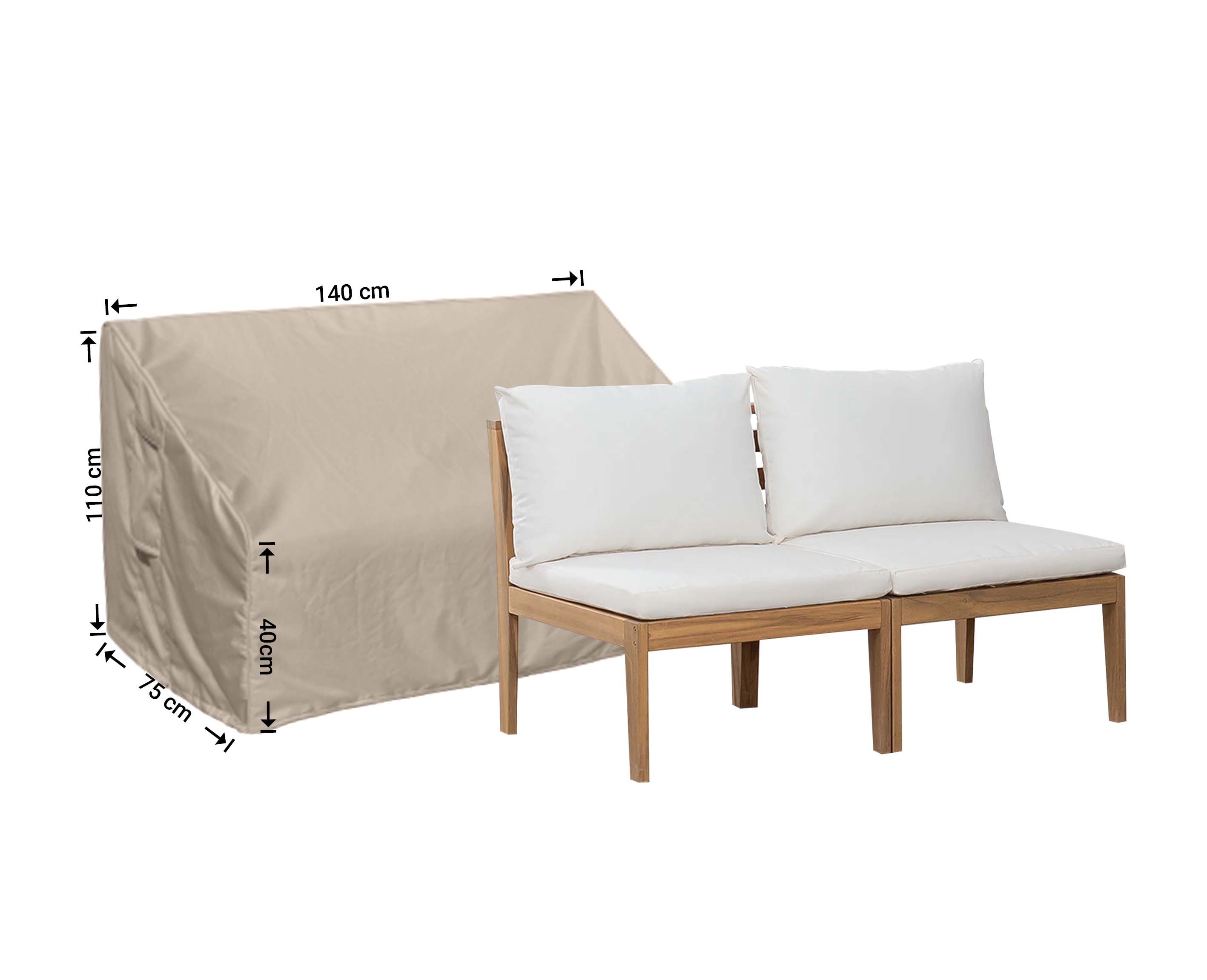 Hoes voor kleine loungebank 140 x 75 H: 110/40 cm Hoes voor kleine loungebank 140 x 75 H: 110/40 cm