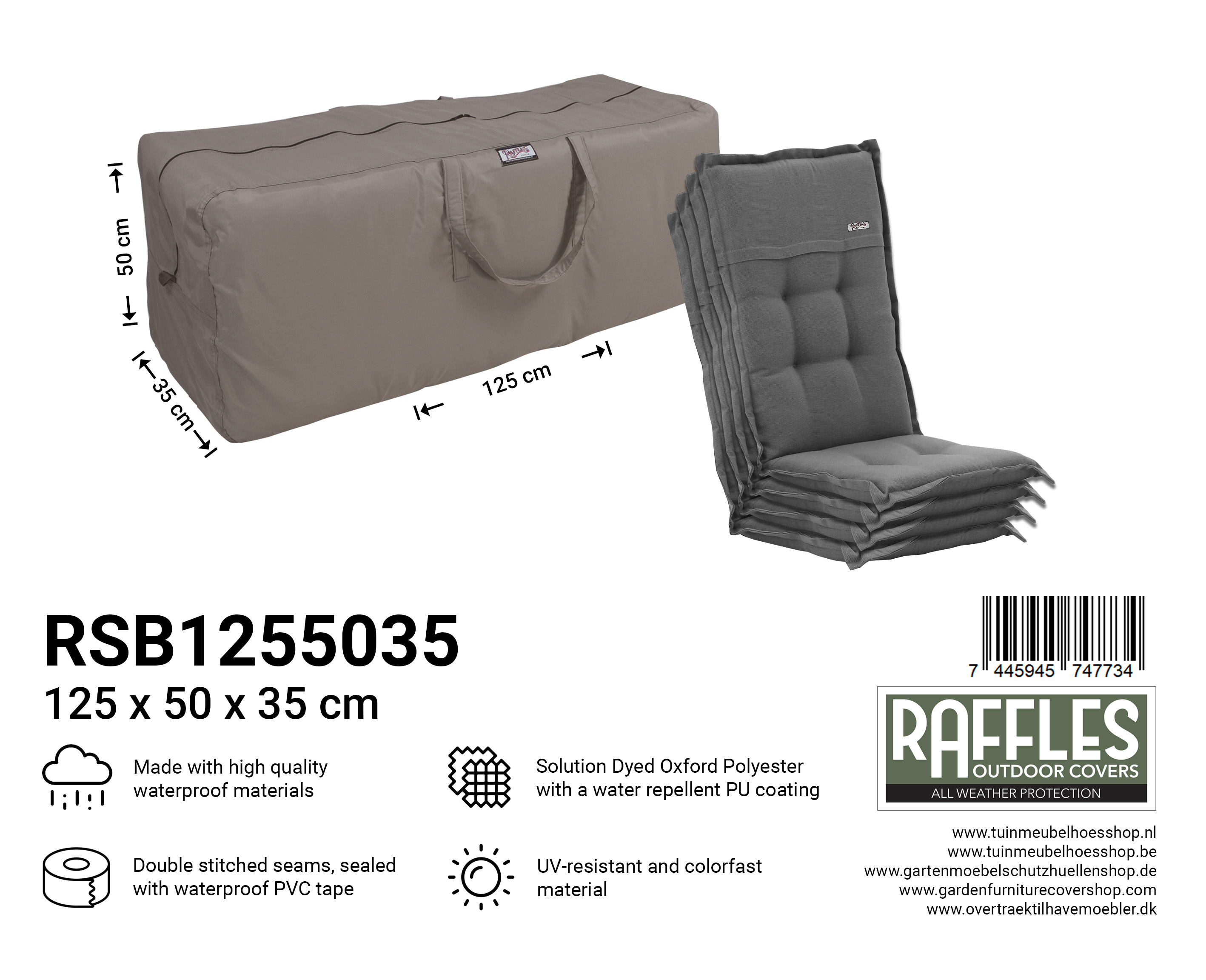 RSB1255035_7445945747734 Tuinkussen opbergtas 125 x 50 H: 35 cm RSB1255035