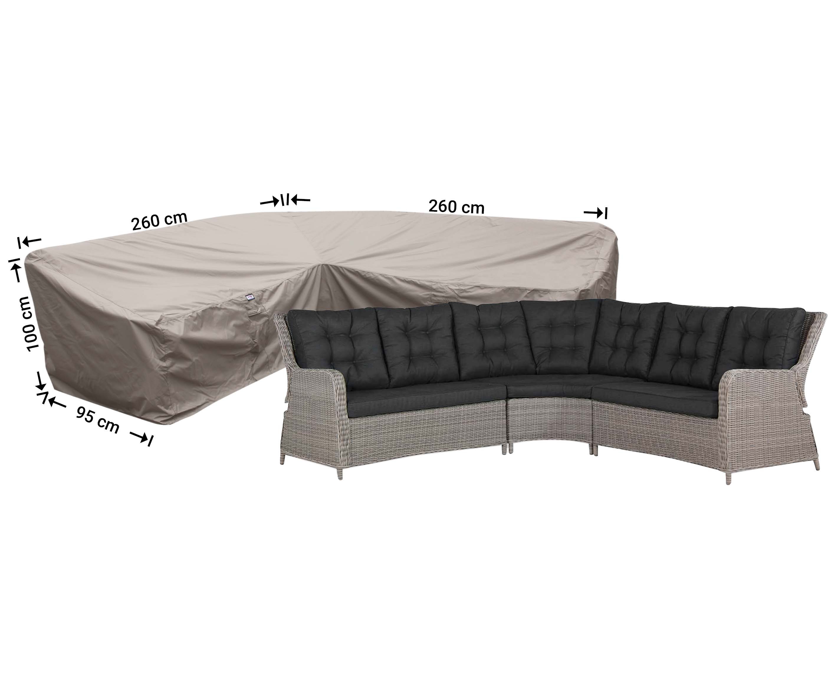 RDLHS260 Loungeset dining beschermhoes 260 x 260 x 95, H: 100 / 65 cm
