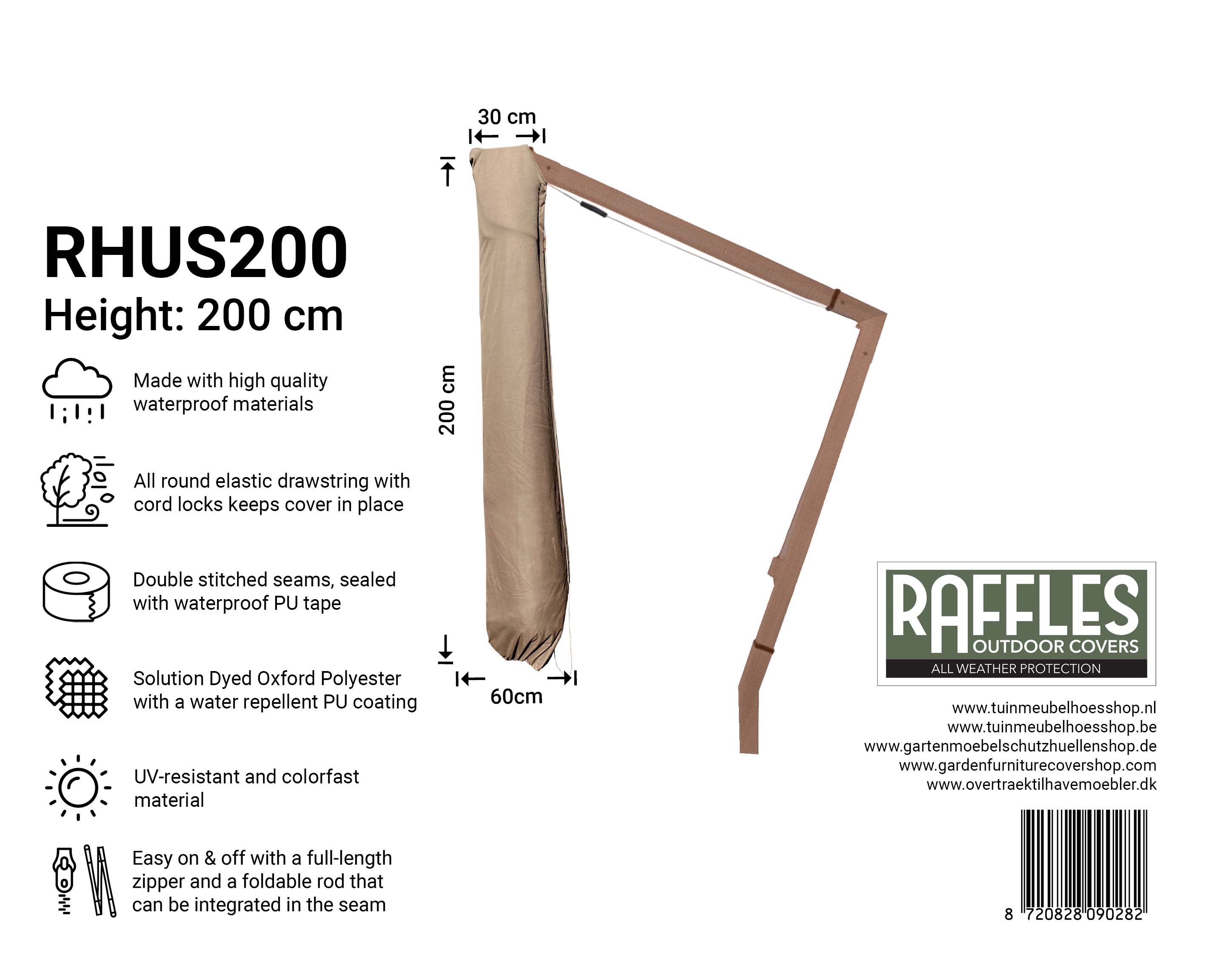 RHUS200 Hoes voor parasoldoek H: 200 B: 30/60 cm