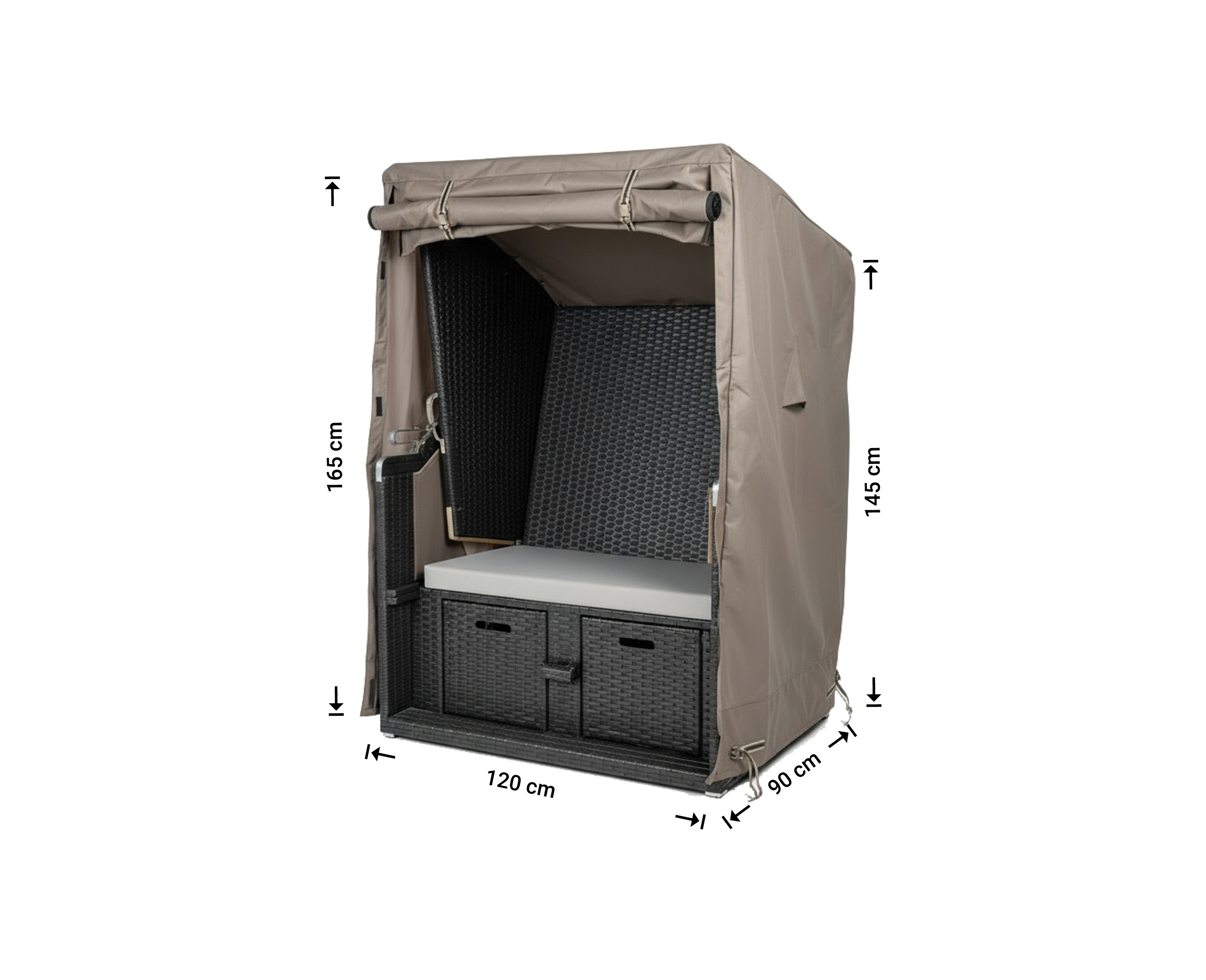 Hoes strandkorf 120 x 90 H: 165 / 145 cm