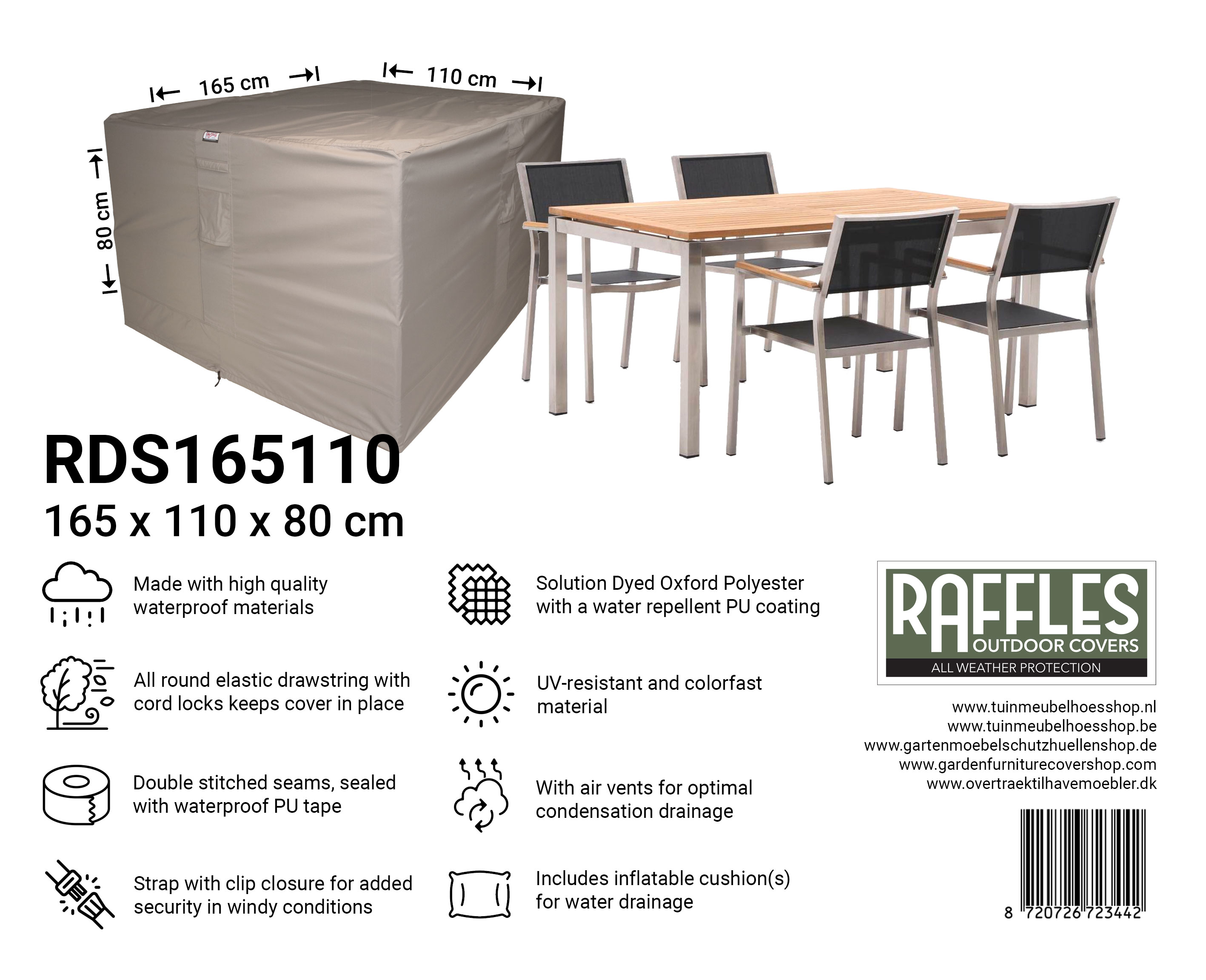 RDS165110_8720726723442 RDS165110 klein tuinset hoes 165 x 110 H: 80 cm