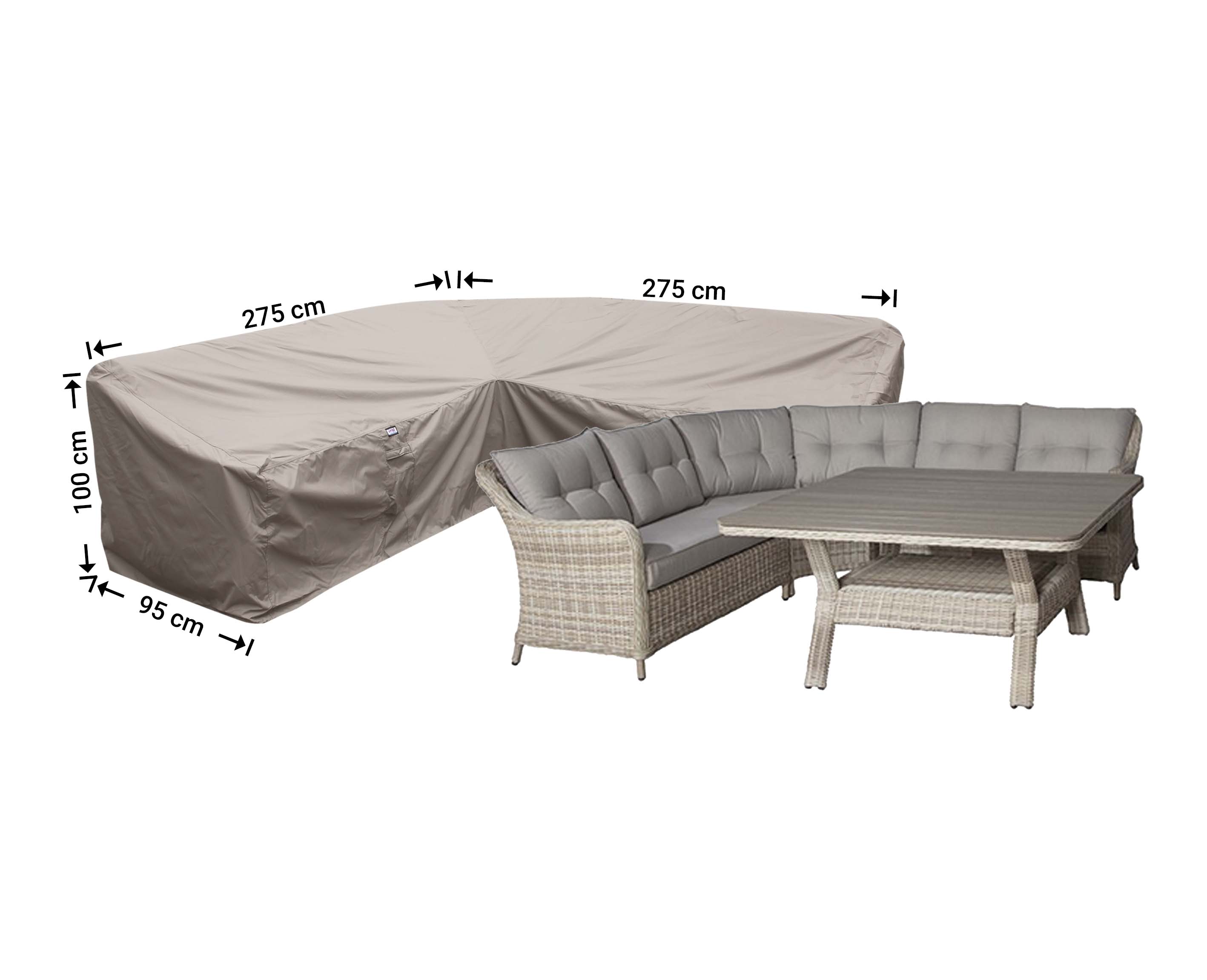 RDLHS275 Hoge hoekbank beschermhoes 275 x 275 x 95, H: 100 / 65 cm