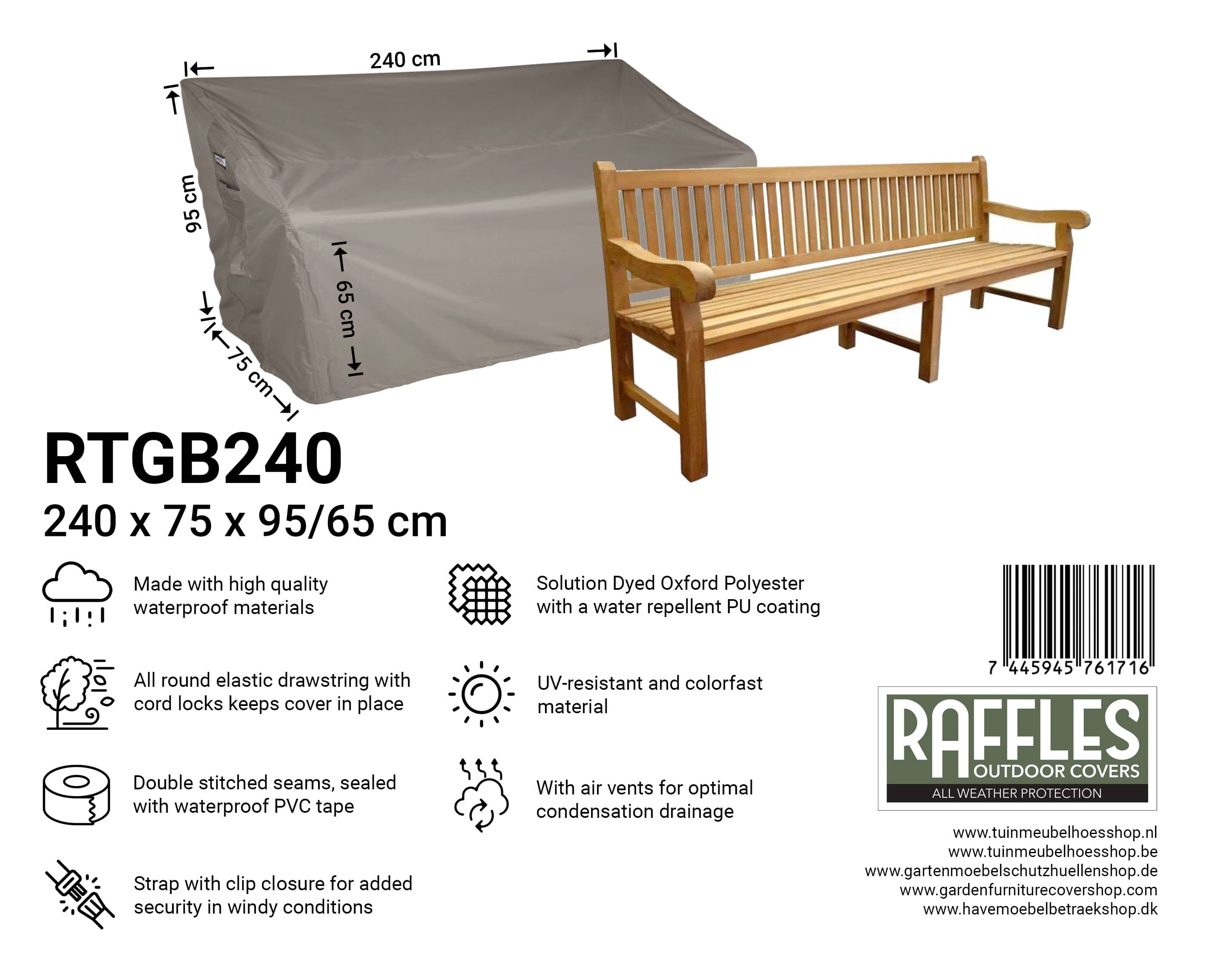 RTGB240hR4RVnr4guhHv RTGC240 hoes parkbank 240 x 75 H: 95/65 cm