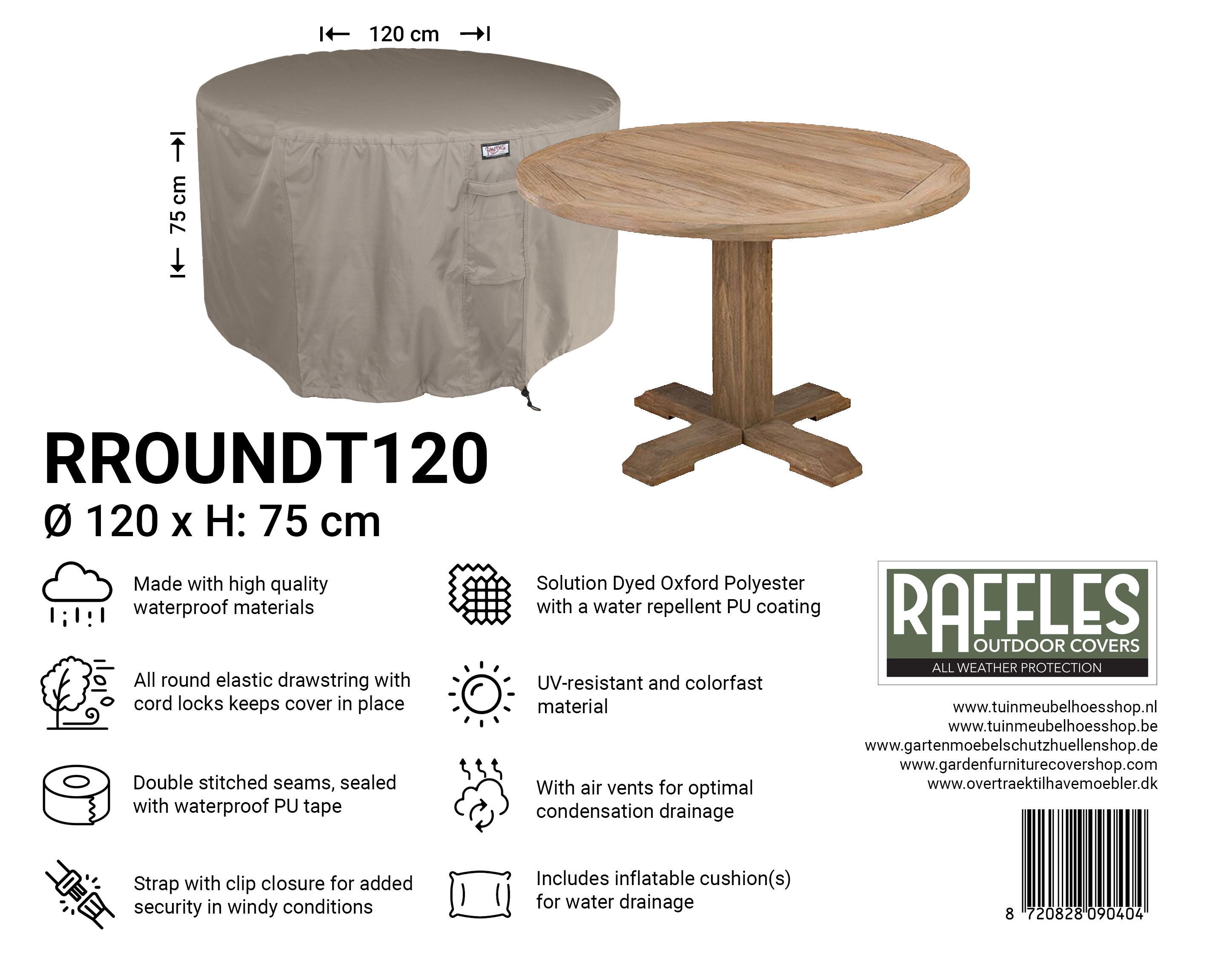 RROUNDT120_8720828090404 RROUNDT120 Ronde tafel hoes Ø 120 cm H: 75 cm
