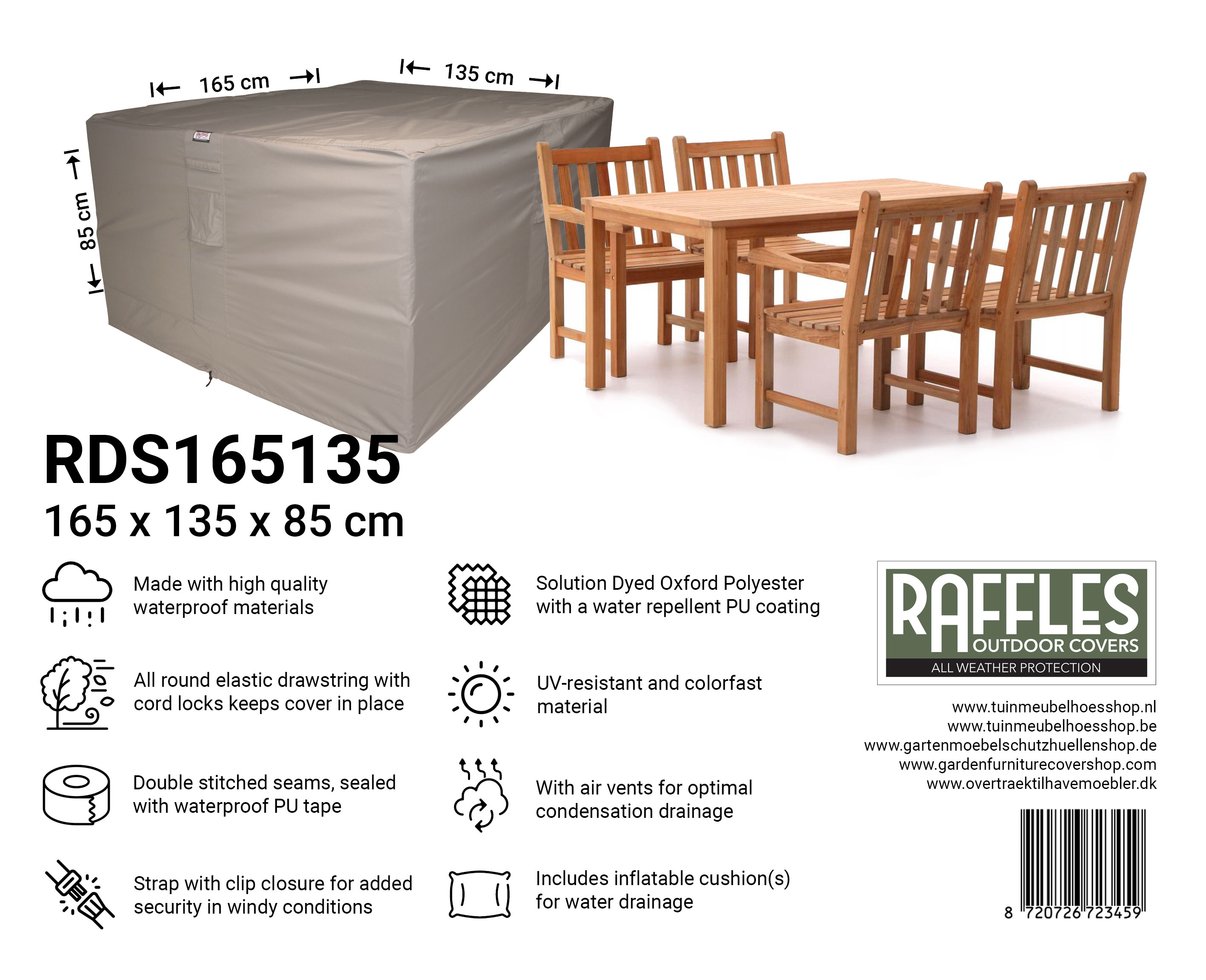 RDS165135_8720726723459 RDS165135 klein vierkant tuinset hoes 165 x 135 H: 85 cm