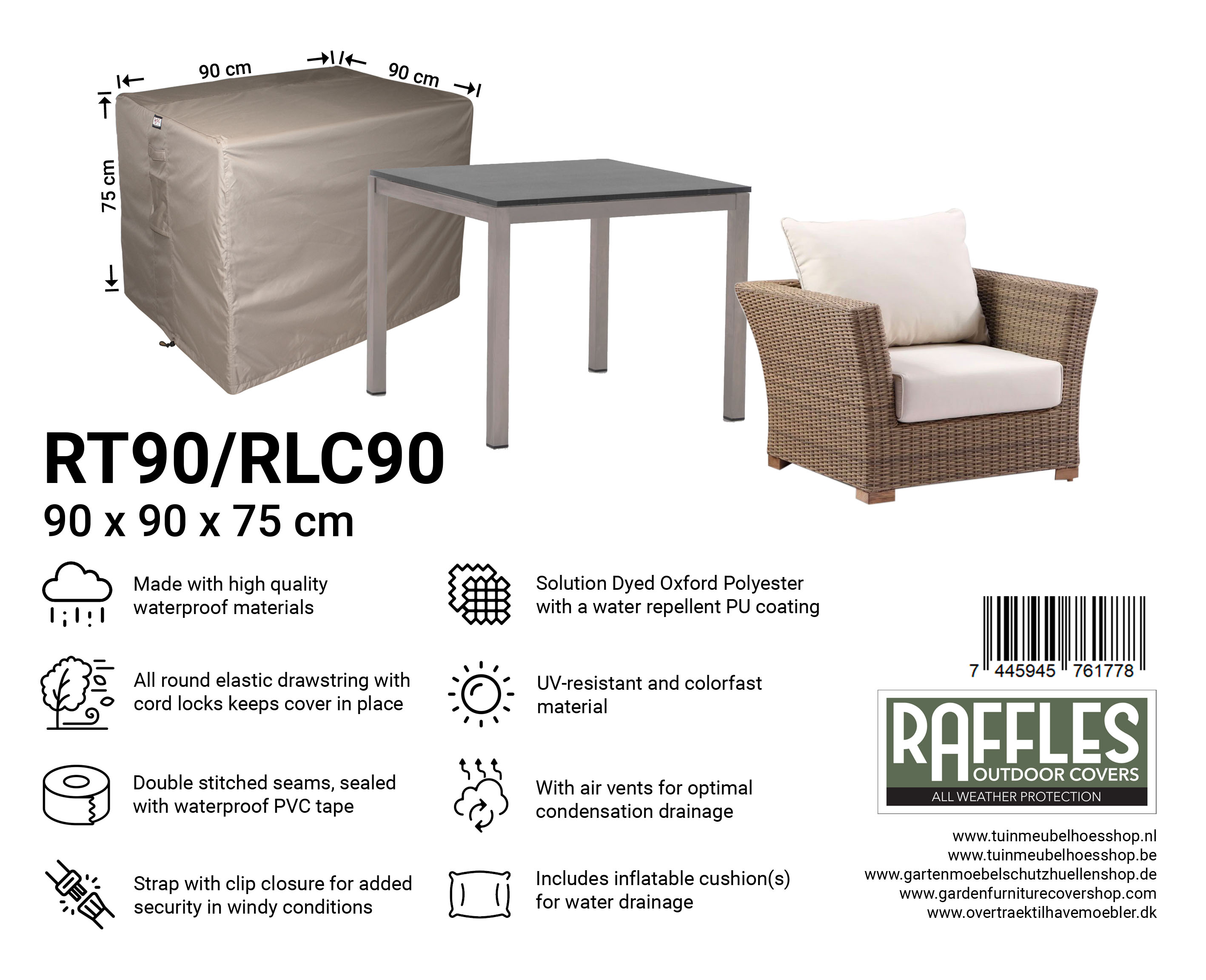 RT90/RLC90 hoes voor tuintafel/lounge stoel 90 x 90 H: 75 cm