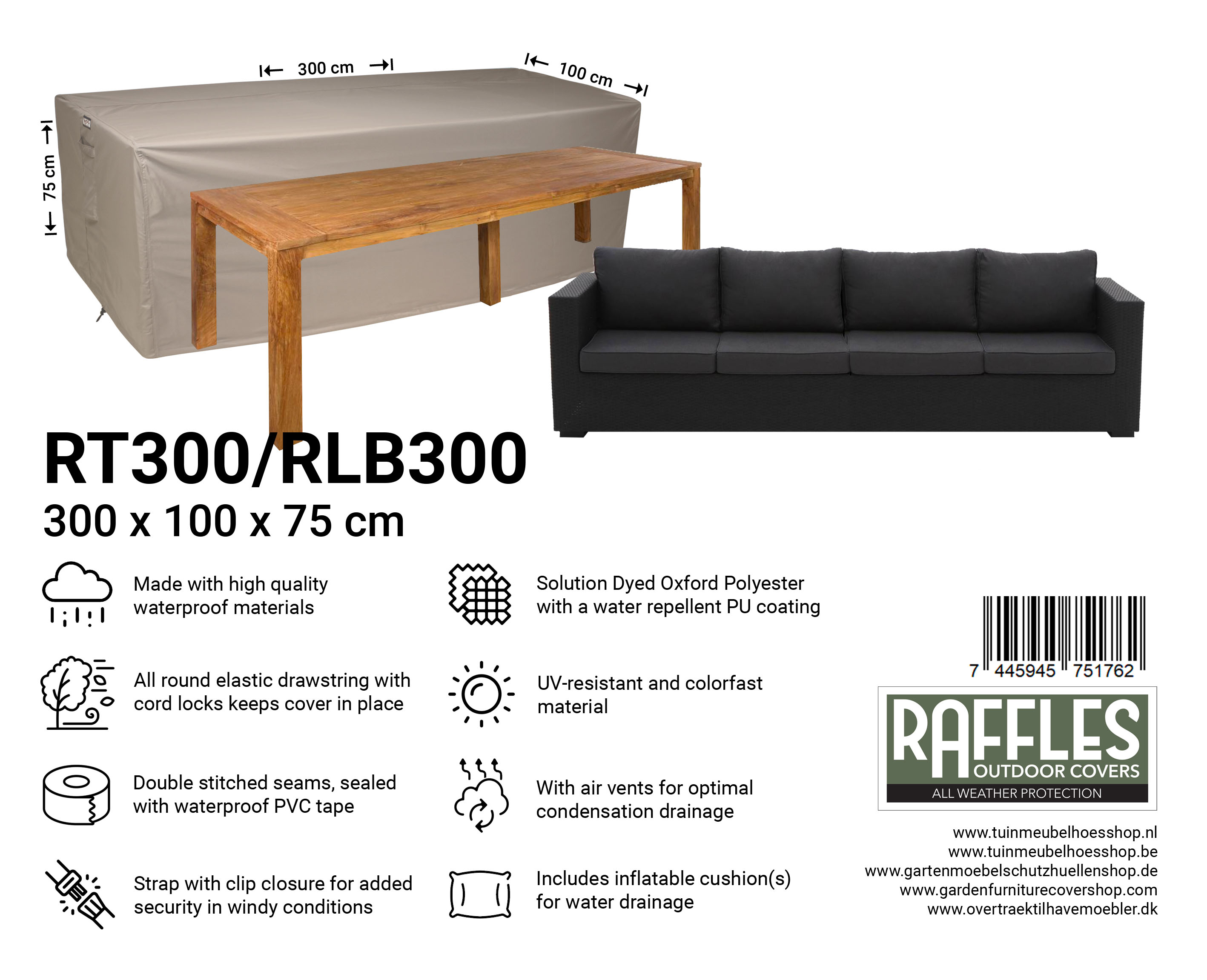 RT300-RLB300_7445945751762-7445945744702FHZWdBYbnNSq6 RT300/RLB300 hoes voor tuintafel/lounge bank 300 x 100 H: 75 cm