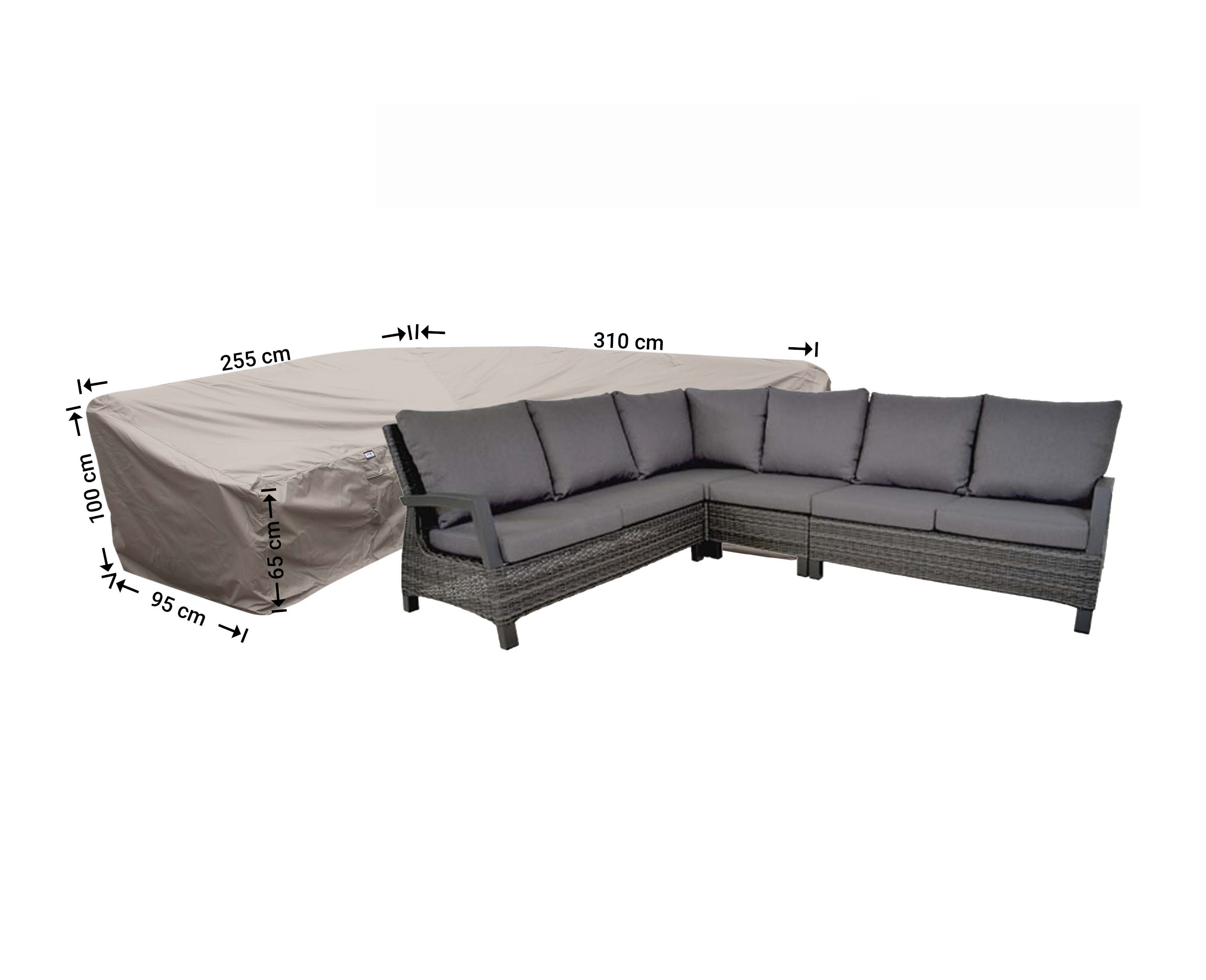 RDLHS310255left_hoes-bank Beschermhoes hoge hoeklounge 310 x 255 x 95, H: 100 / 65 cm