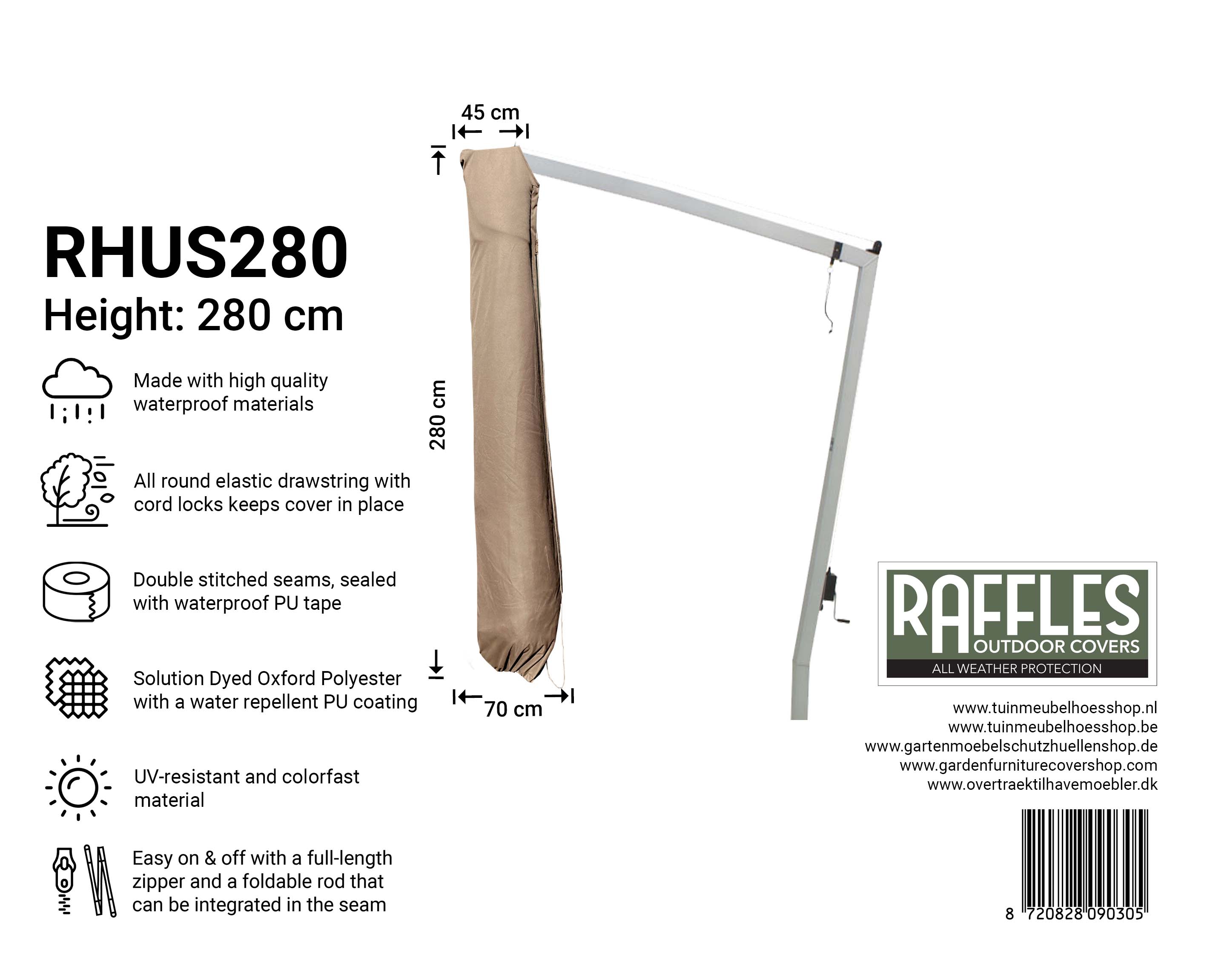 RHUS280 parasoldoek hoes H: 280 B: 45/70 cm