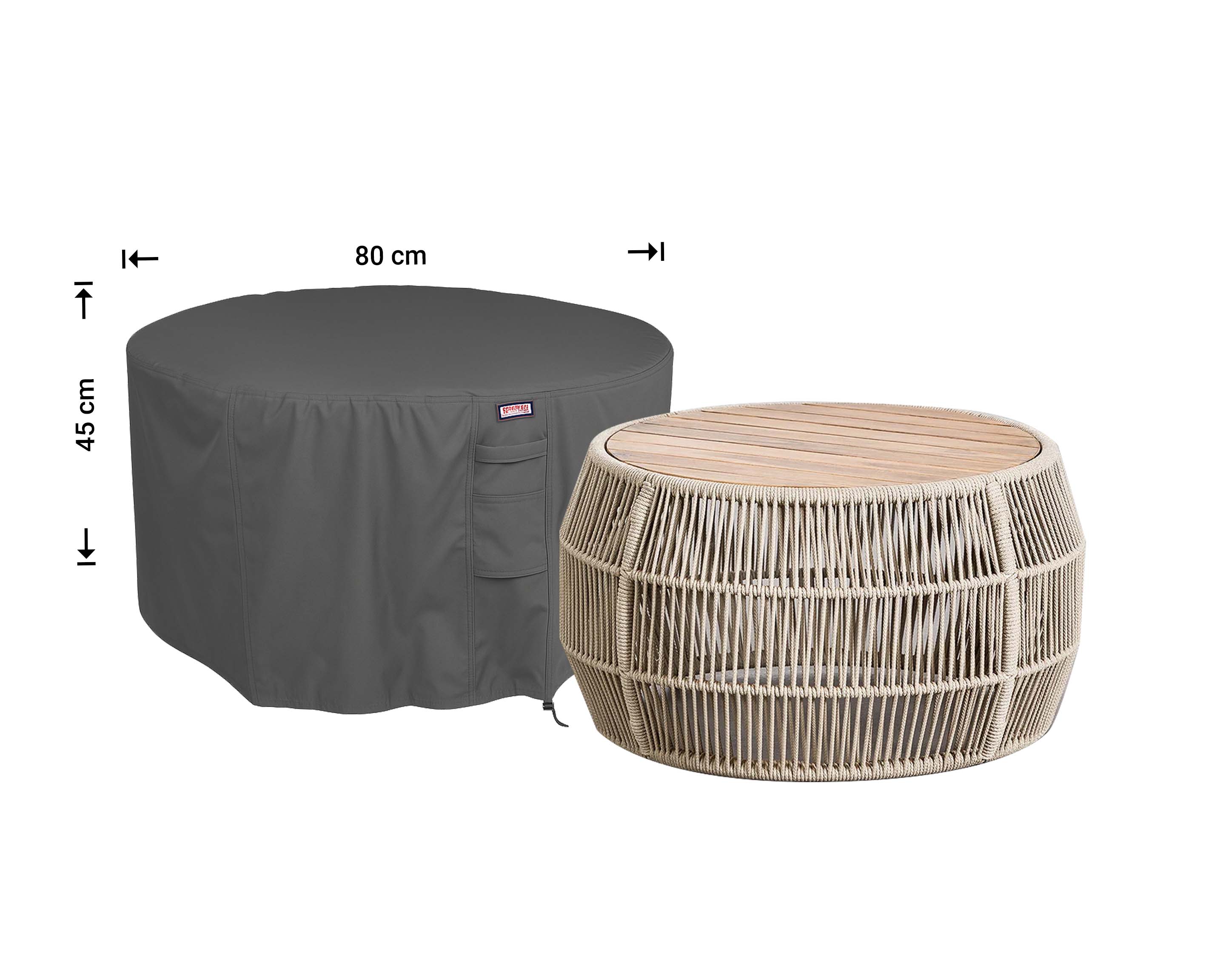 Hoes rond tafeltje diam.: 80  H: 45 cm   Hoes rond tafeltje diam.: 80  H: 45 cm