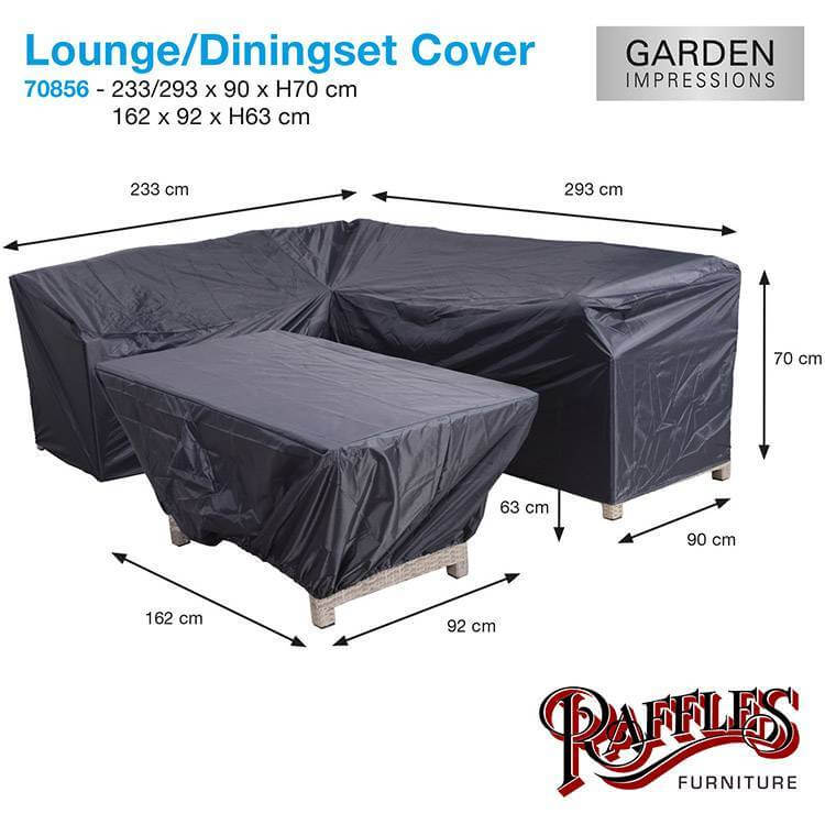 Tuinmeubelhoes voor een L-vormige loungeset met hocker, 293 x 233 H: 70 cm