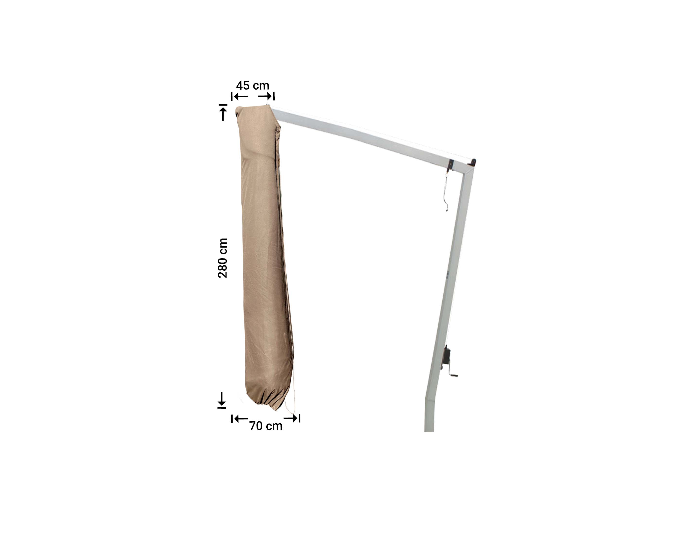 RHUS280_hoes-afmetingen Beschermhoes voor parasoldoek H: 280 B: 45/70 cm