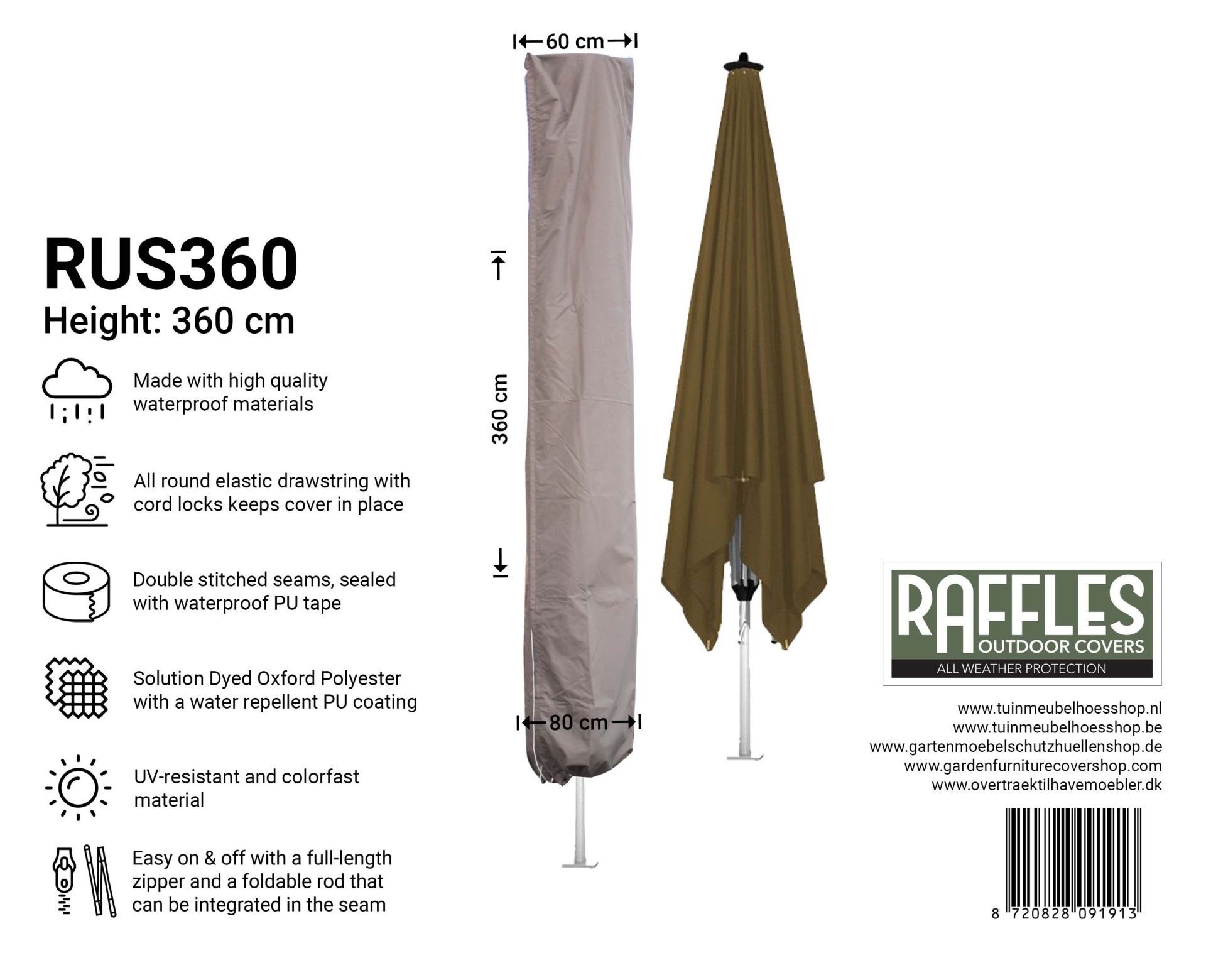 Vervangende parasolkap voor de tuin (2,7 m) Vervangende parasolkop voor 8 armen